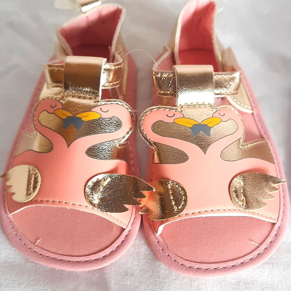 Baby Girl Crib Shoes Sandals Bundle of 2 Pair Size 6-9 Months Flamingo NEW